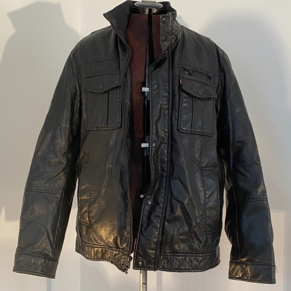 Levi Vegan Leather Jacket with Teddy Lining and High Collar